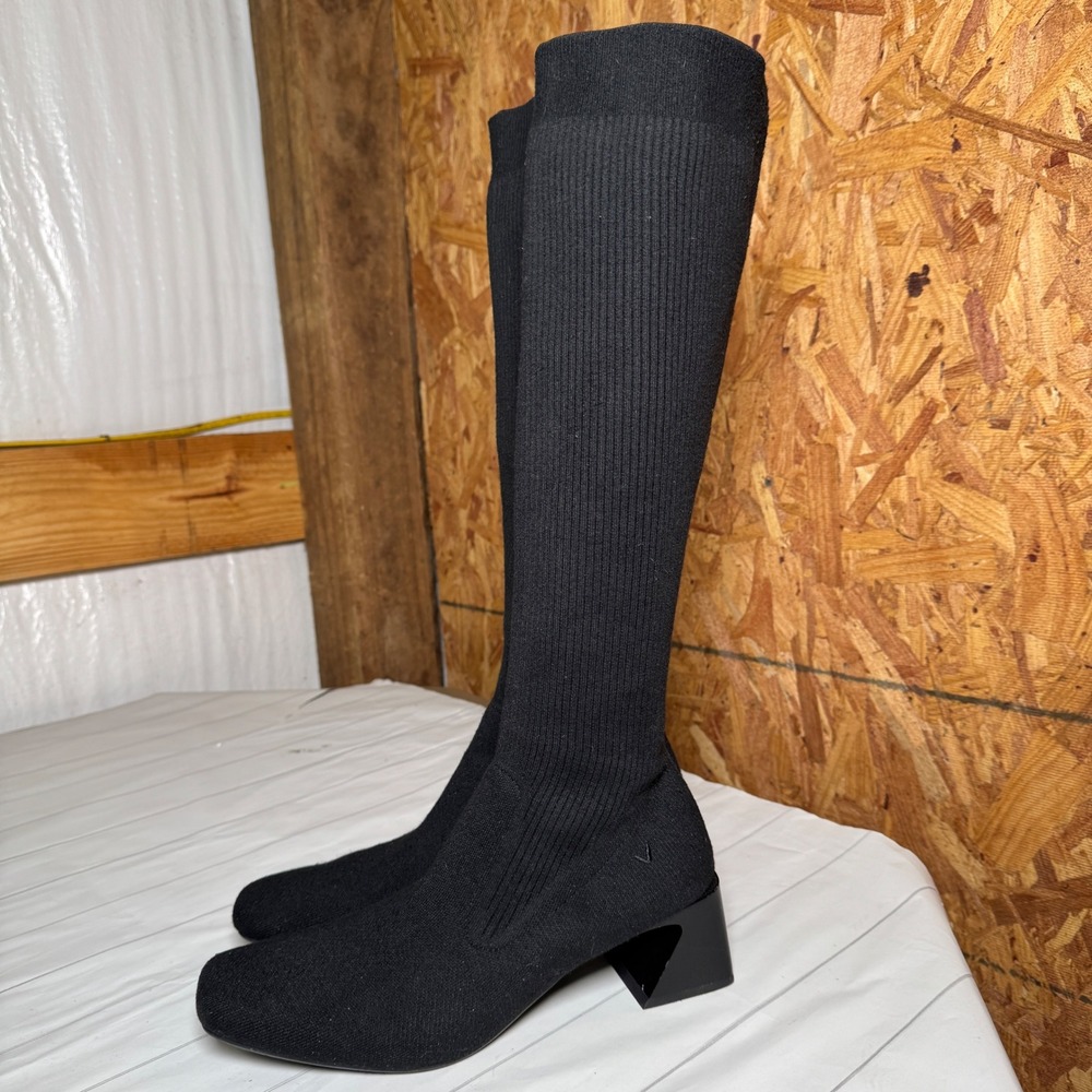 Vivaia Tall Black Square Toe Sock Boots Heeled Quiet Luxury Designer Shoes 43/11